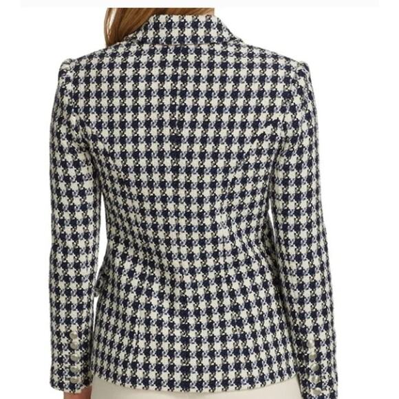 L’AGENCE Kenzie Double-Breasted Navy Ivory Tweed Blazer Size 10 - Picture 3 of 8